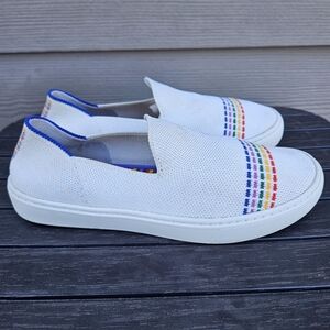 Rothys The Kid Rainbow White Sneaker Slip On Shoes Youth Girls Size 4